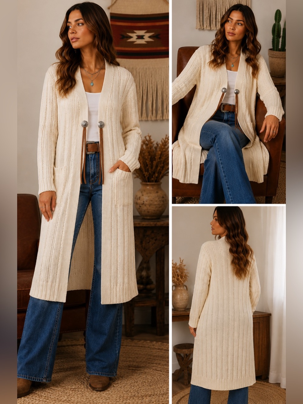 Lauren Ralph Lauren Western Boho Southwestern Linen Cotton Duster Cardigan XL